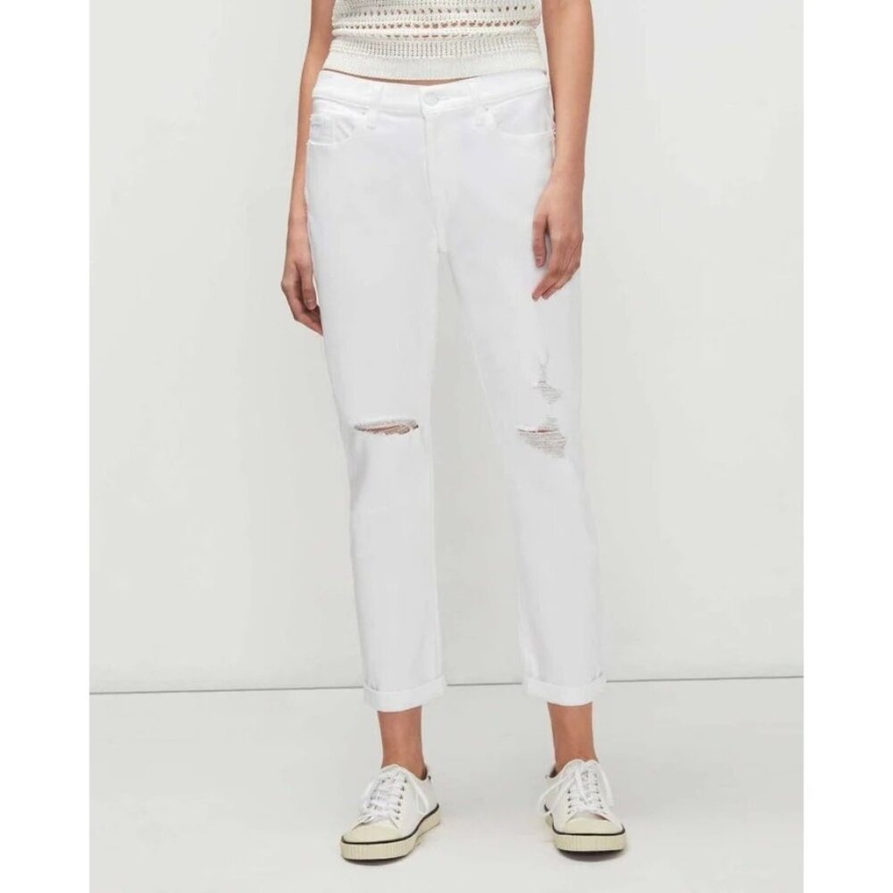7 for All Mankind Josefina Boyfriend Jean Size 28 Broken Twill White New